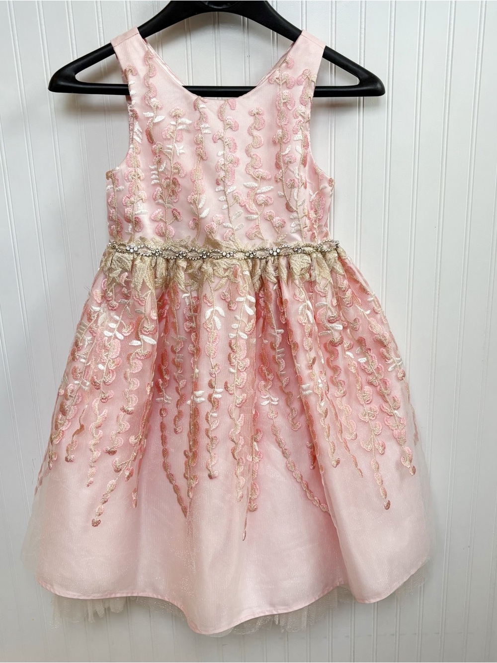 American Princess Pink & Gold Embroidered Floral Party Dress Girls Size 8